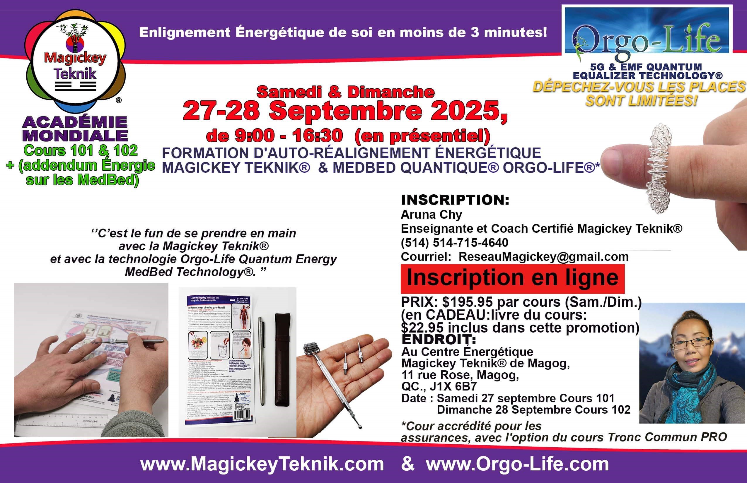 Cours 101 et 102 Magickey Teknik® & Orgo-Life® Version 3.0 - le Samedi 27 et Dimanche le 28 Septembre 2025, Magog, QC.
